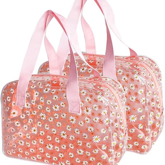 Handbags - SA Approved Toiletry Cosmetic Bags Daisy Printed PVC osmetic Bag with Handle ，PV